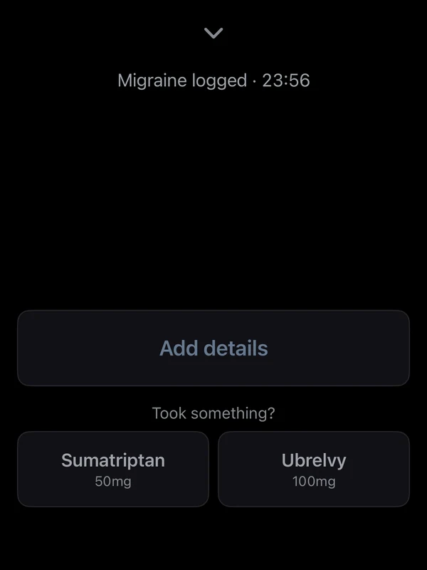 Umber during an attack: a near-black screen with only a timestamp and one dim button.