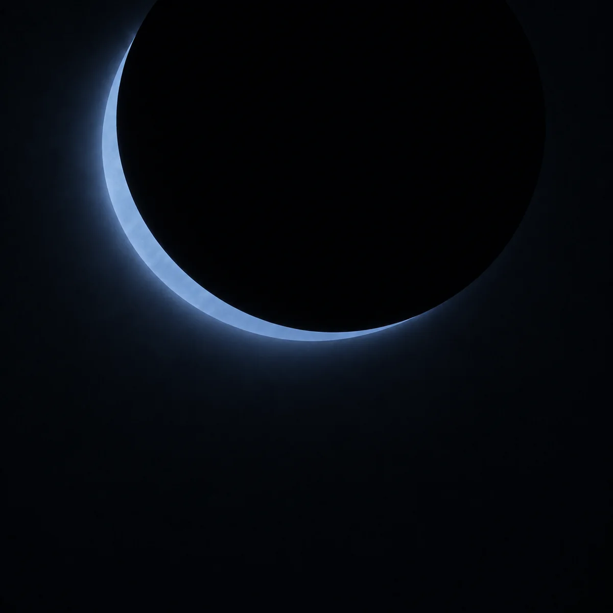 A dark disc eclipsing a paler one, leaving a thin slate-blue crescent.