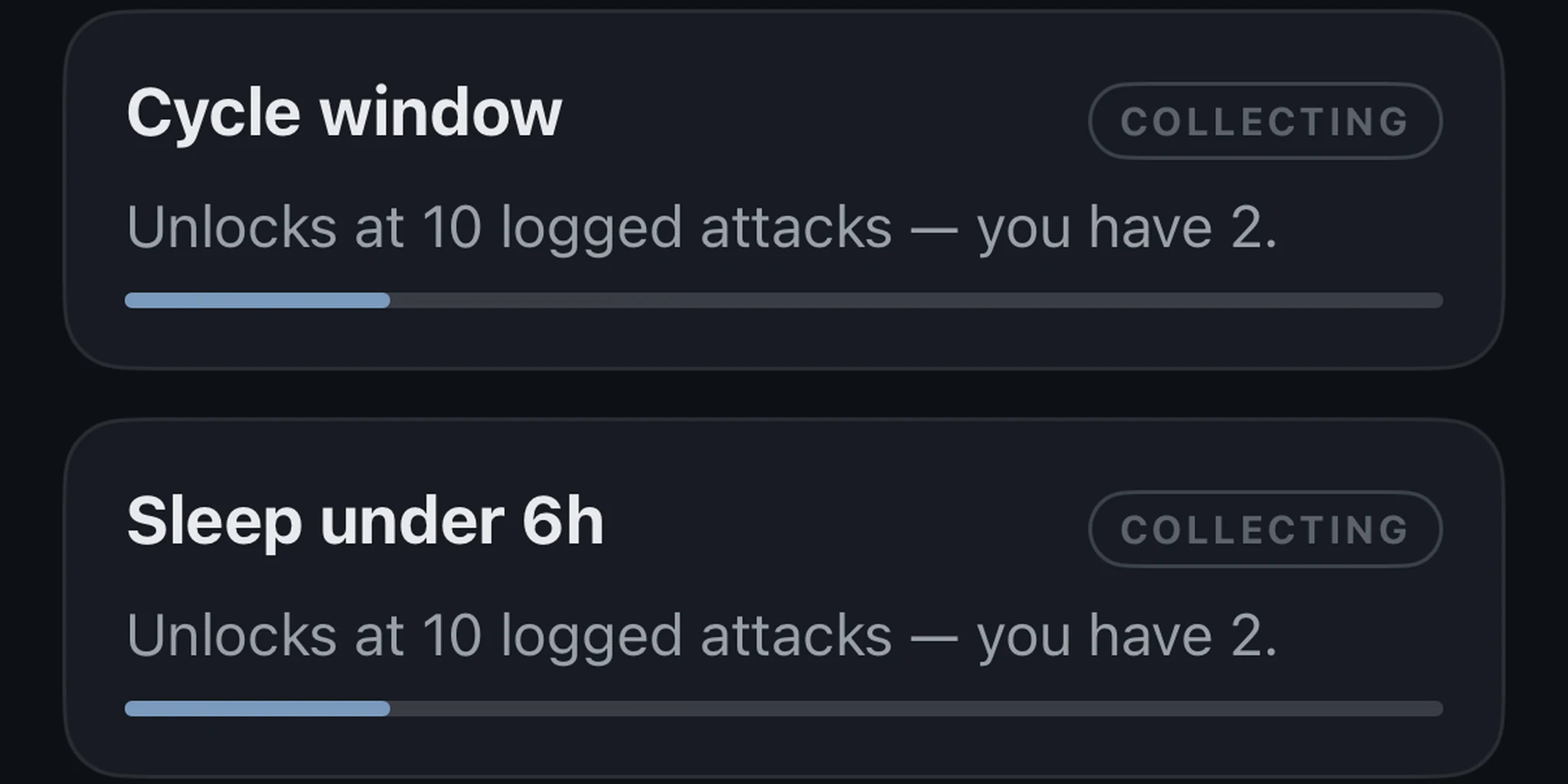 A correlation card explaining that more logged attacks are needed before it will show a pattern.