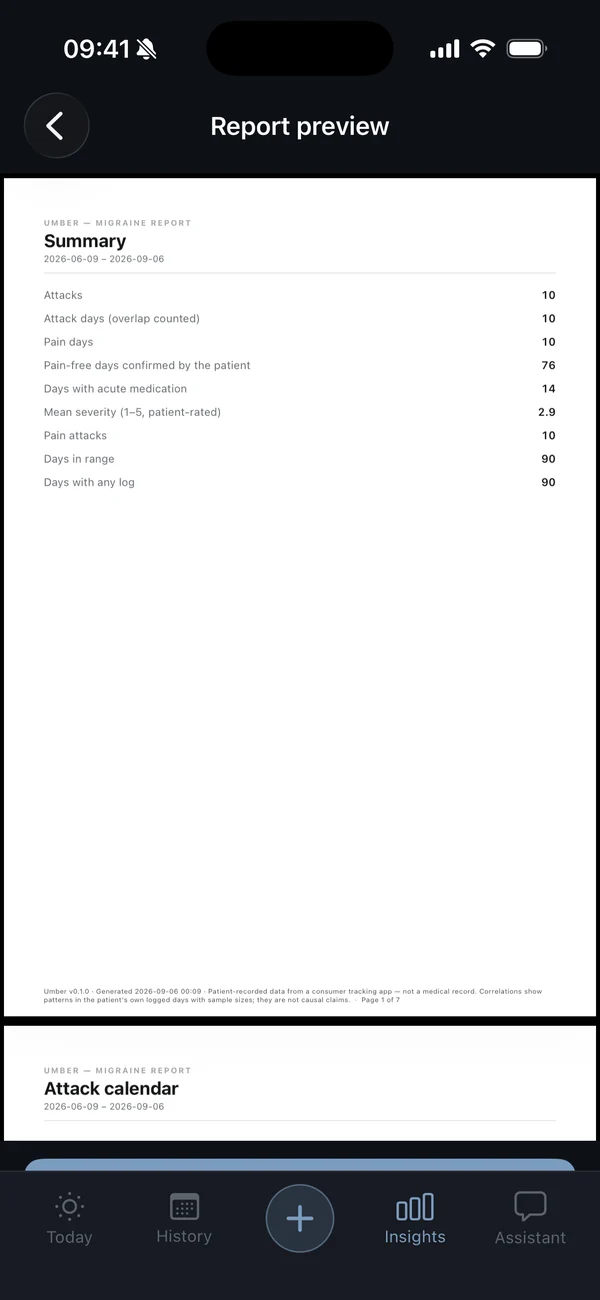 Preview of a doctor report PDF inside Umber.